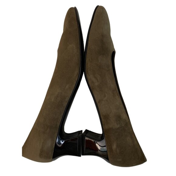 Ferragamo Green Suede Low Chunky Heel Shoes Size 7.5B  Italy 7439 Career EUC - Picture 9 of 10